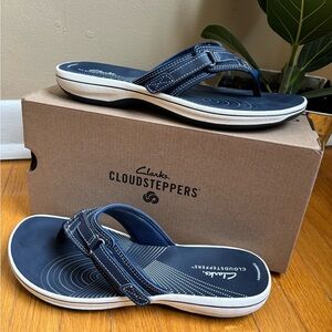 Navy CLARKS Breeze Sea Flip Flop Sandals EUC